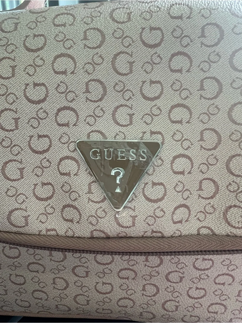 Guess Beige and Pink Logo Travel Cosmetic Case